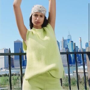 ZARA Lime Green Chunky Knit Sweater Vest Size Small NWT